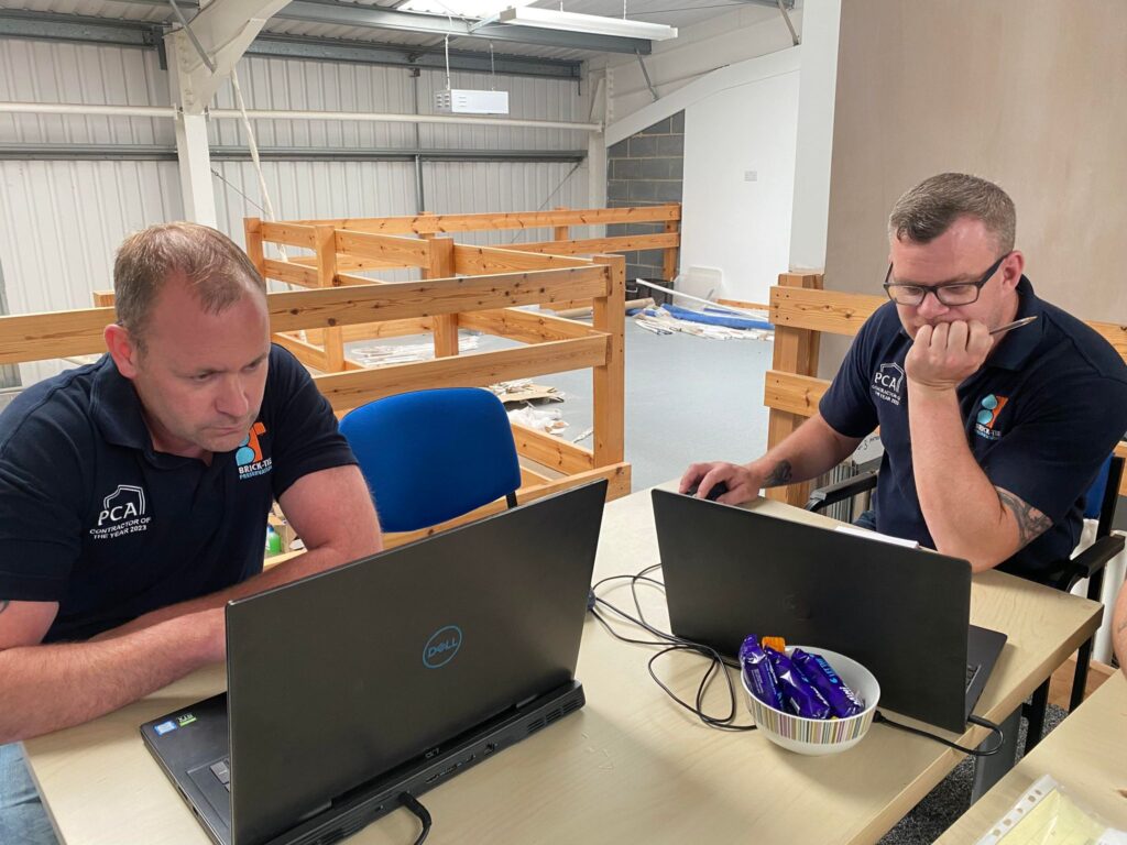 Technicians Ryan and Craig completing Abrasive Wheel Training online. 